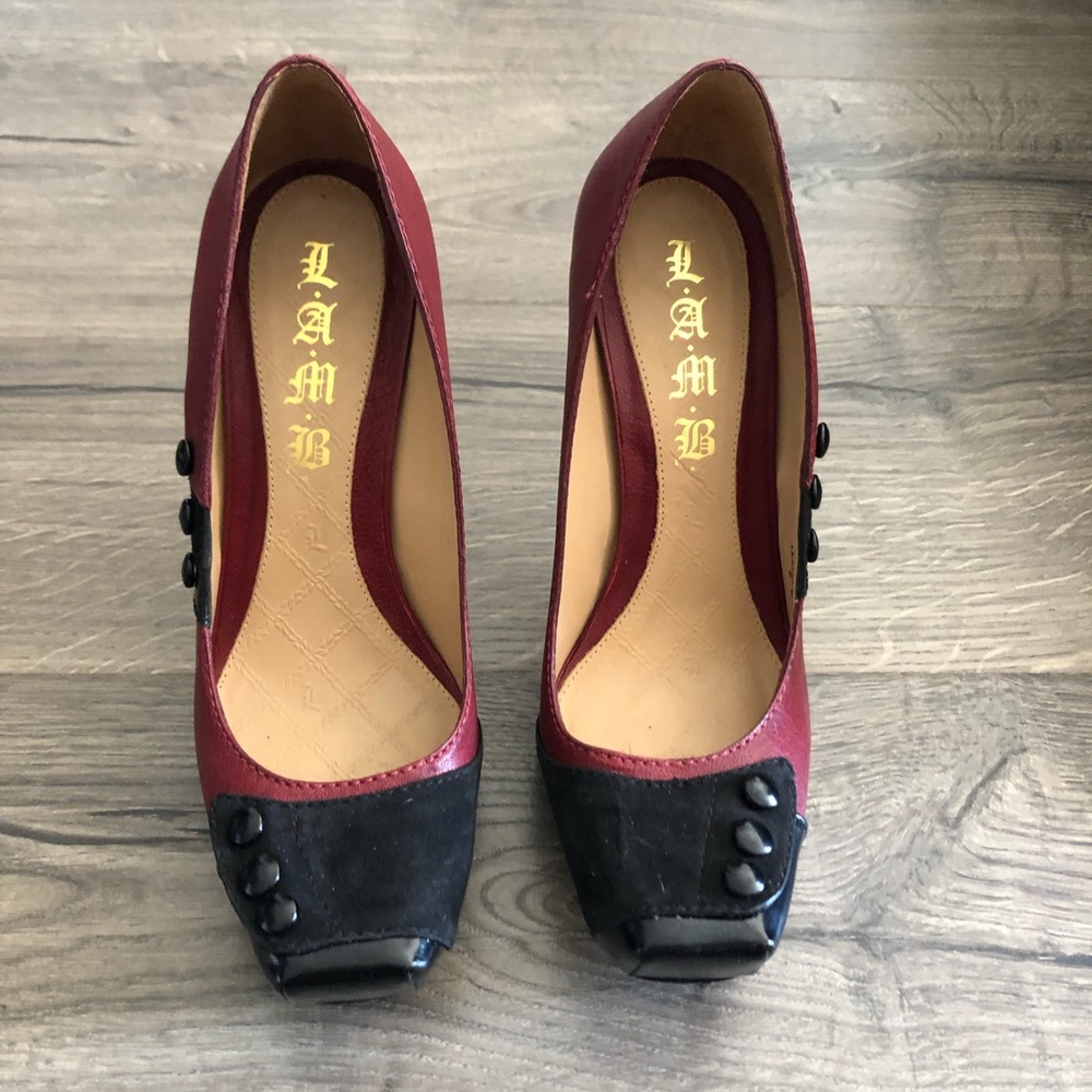 L.A.M.B. Red and Black leather size 8 heels